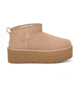 Stivaletti classici in pelle beige con plateau ultra mini