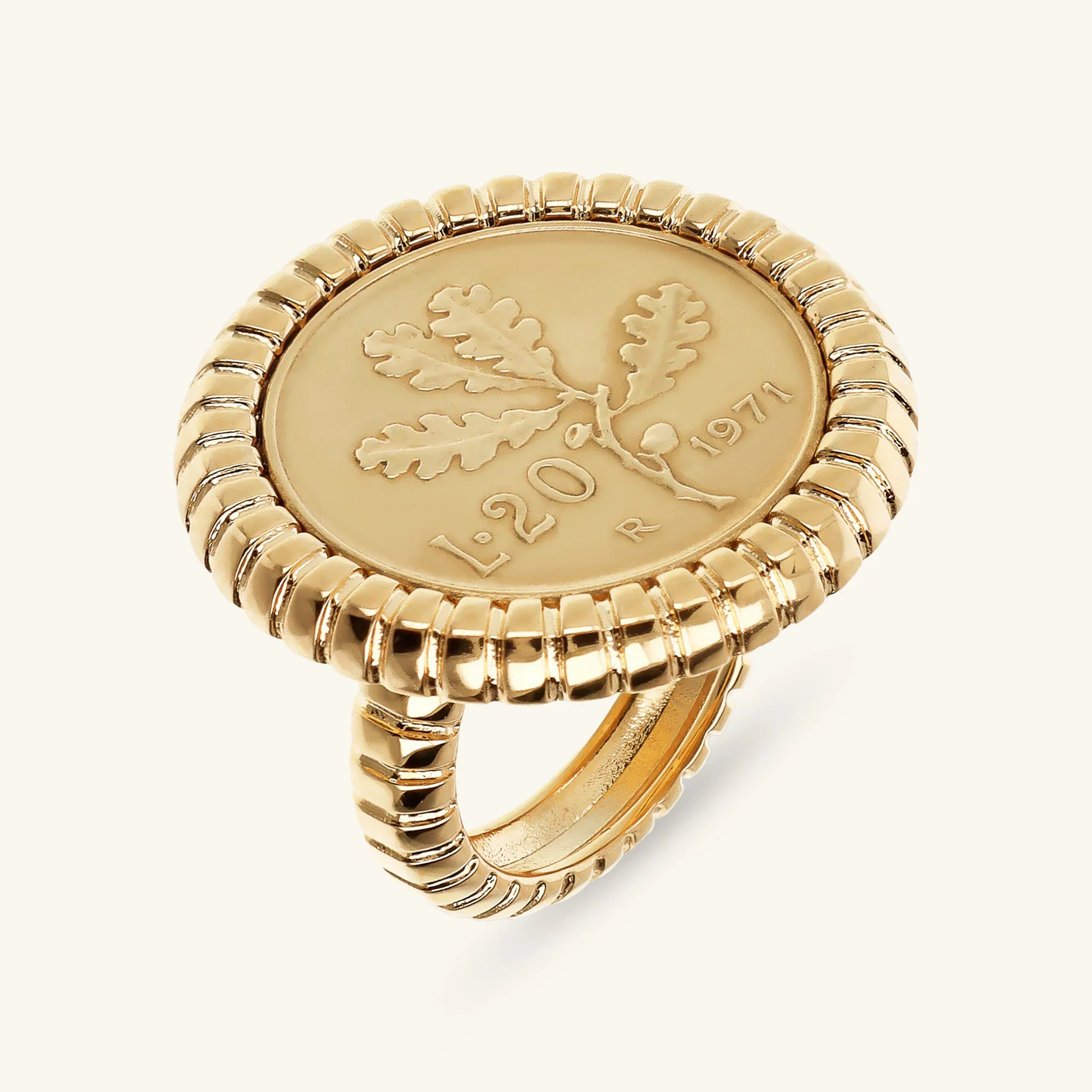 Image of Anello Cocktail Texture Rigata con Moneta
