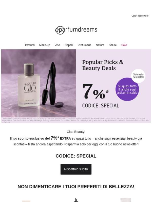 Solo per oggi: 7%* di sconto newsletter su quasi tutto 💖