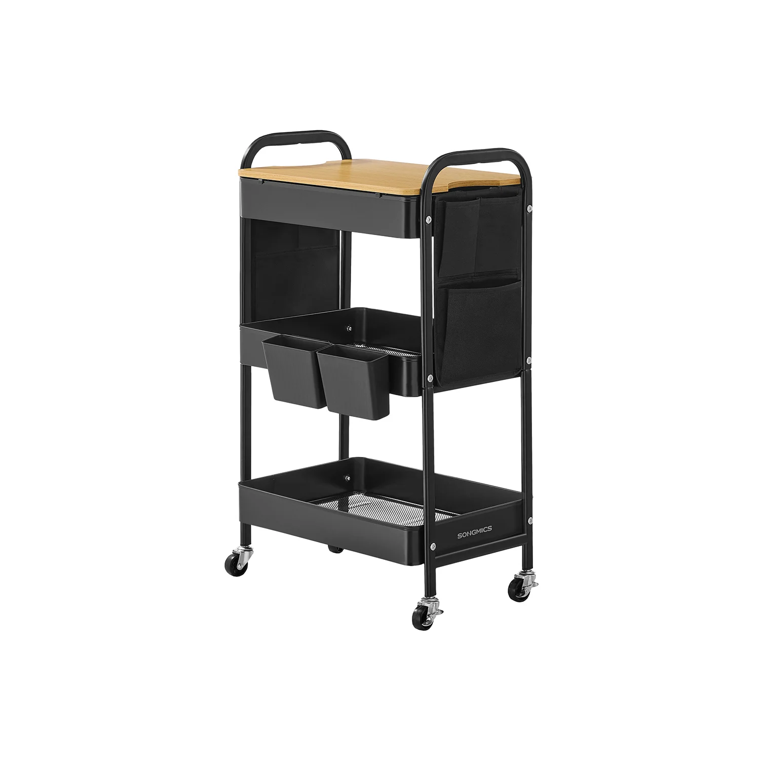 Image of Carrello con Piano d’Appoggio Contenitori Pensili Rimovibili Tasche Laterali