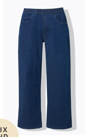 Jeans modello Mary con taglio ampio e dritto, cinque tasche e cintura elastica