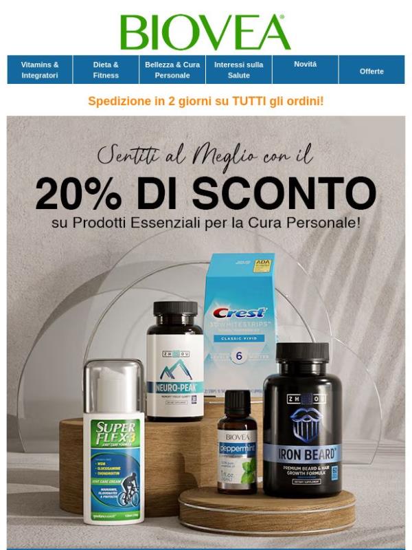 Risparmi per il Benessere: 20% di Sconto su Prodotti Essenziali per la Cura Personale!