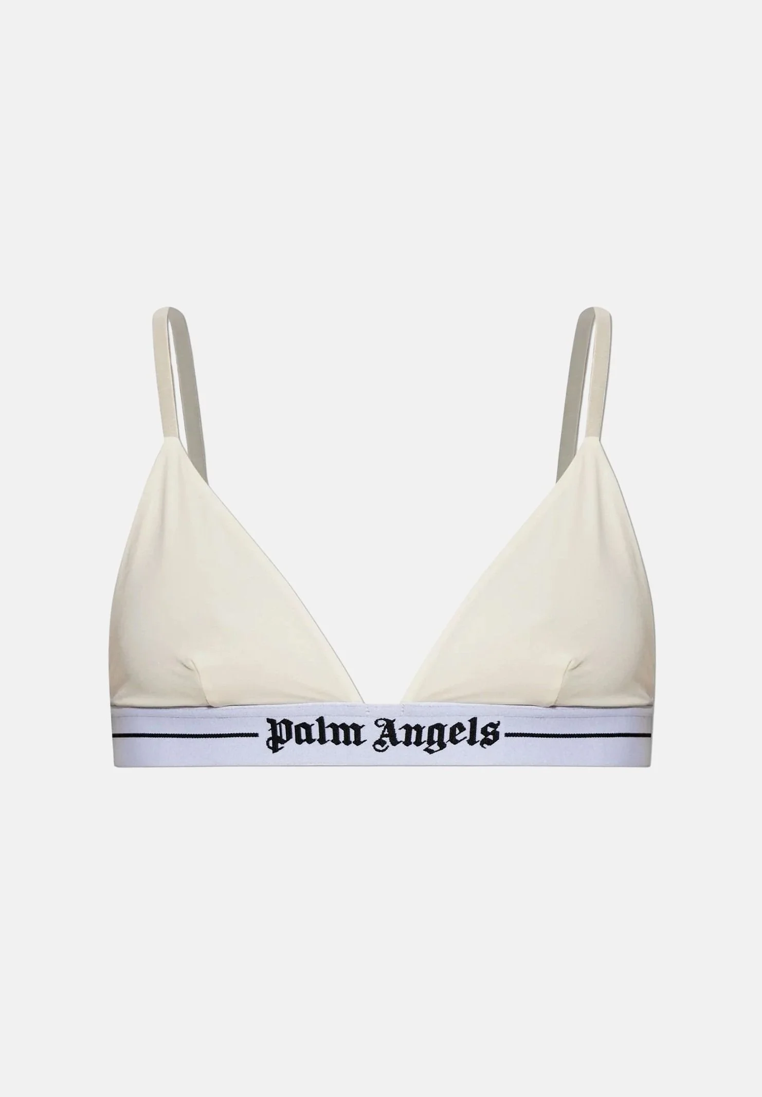 Image of PALM ANGELS Bralette ivory-bianco da donna con coppe triangolari e fascia elastica logata.
