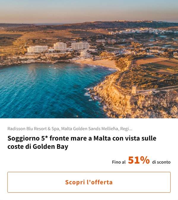 Soggiorno 5* fronte mare a Malta con vista sulle coste di Golden Bay