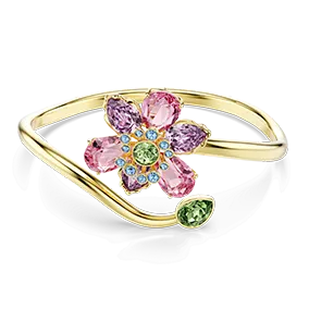 Bracciale rigido Idyllia, Taglio misto, Fiore, Multicolore, Placcato color oro