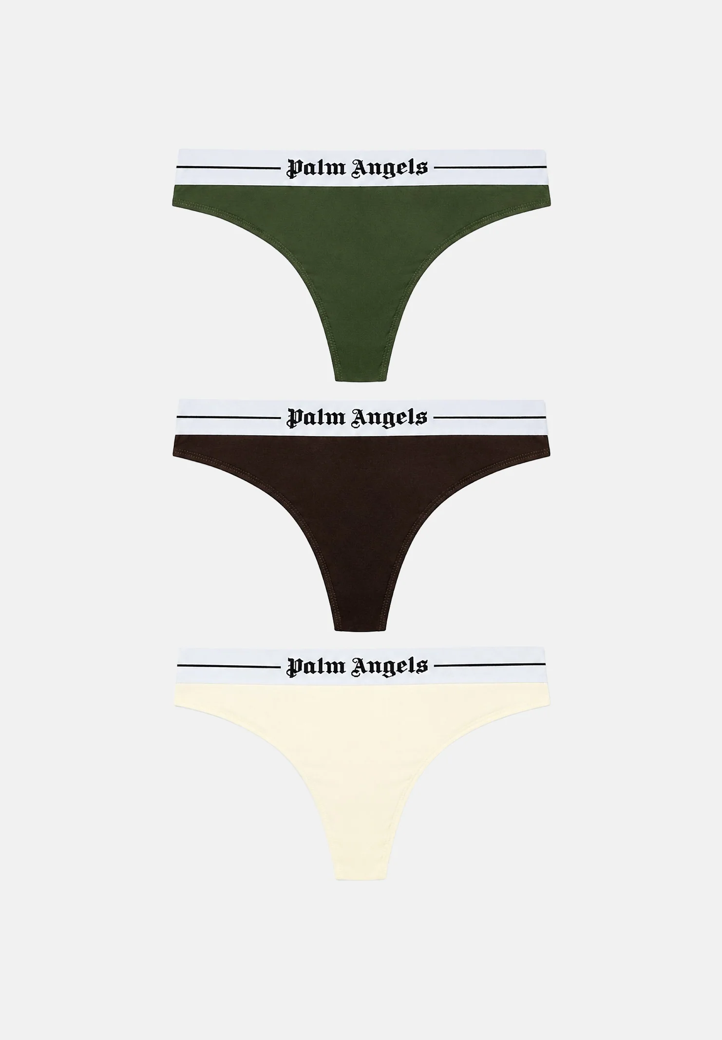 Image of PALM ANGELS Set di tre perizomi multicolore da donna con motivo in tinta unita e fascia elastica logata a contrasto