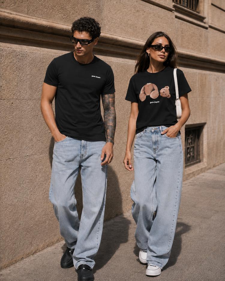 PALM ANGELS T-shirt manica corta black-nero da uomo, con logo minimal sul petto