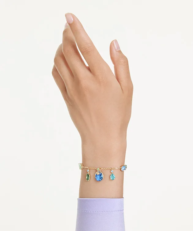 Bracciale Gema, Taglio misto, Cristalli pendenti, Multicolore, Placcato color oro