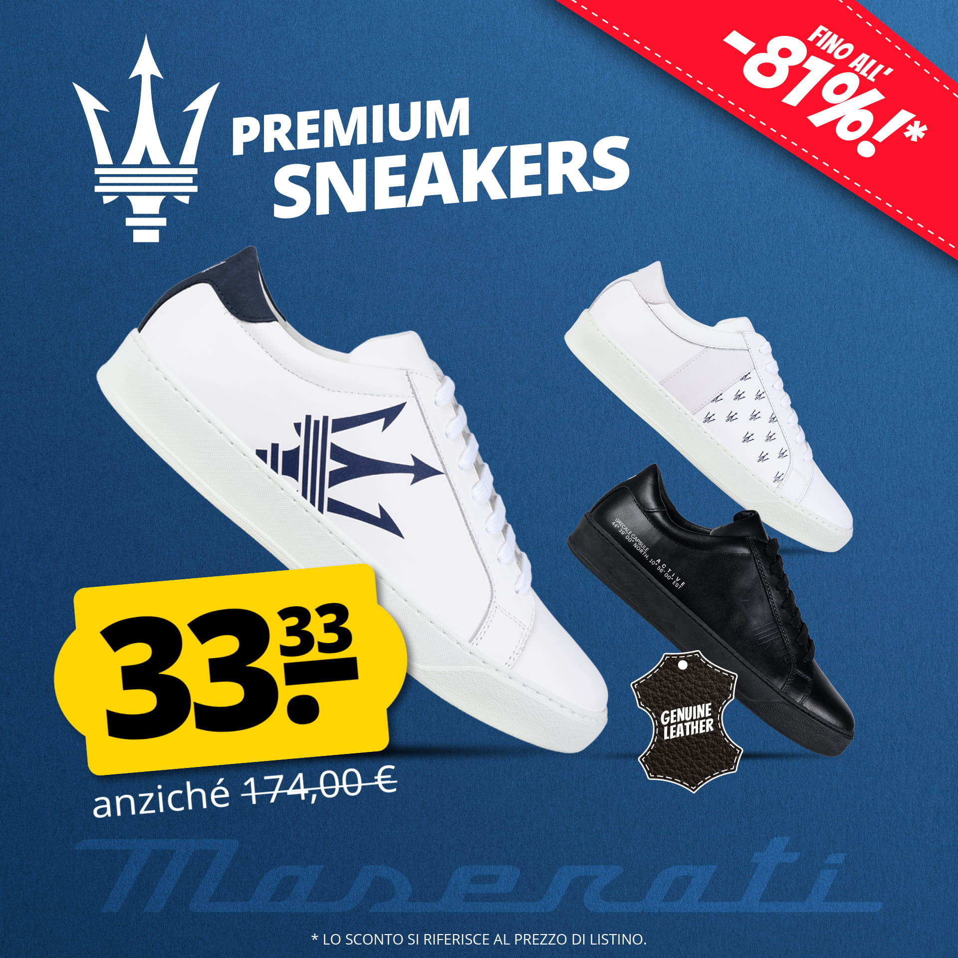 maserati unisex tridente unisex sneakers in pelle