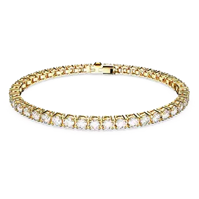 Bracciale Matrix Tennis, Taglio Round, Bianco, Placcato color oro