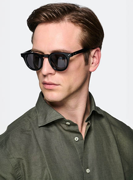 Camicia collo francese in lino e cotone
