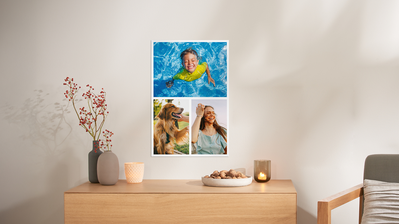 collage appeso alla parete come poster con le foto estive