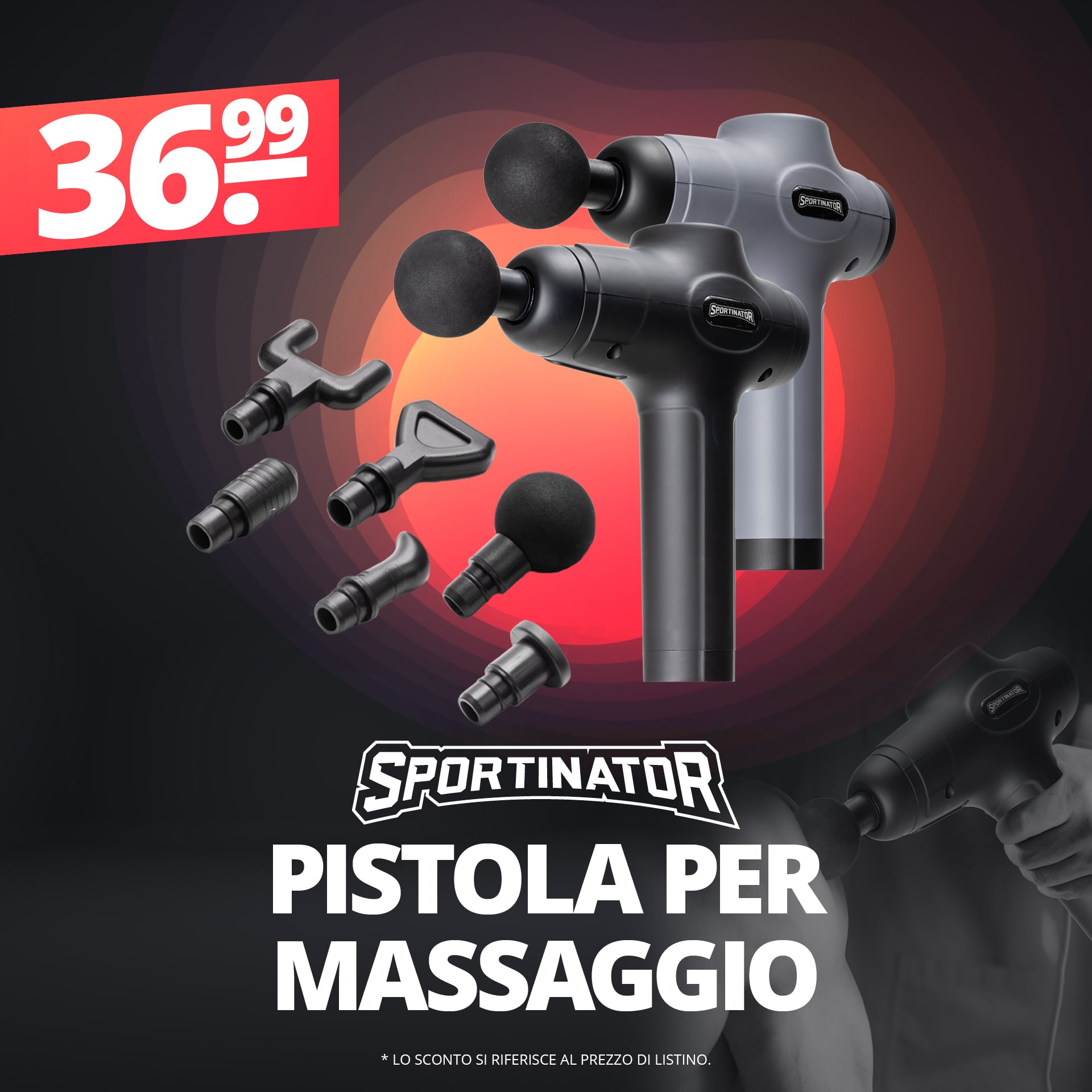 sportinator level up pistola massaggio accessori inclusi