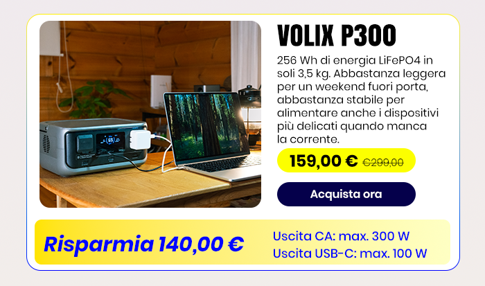 VOLIX P300 Centrale Elettrica Portatile 300W 256Wh LiFeP04 Batteria