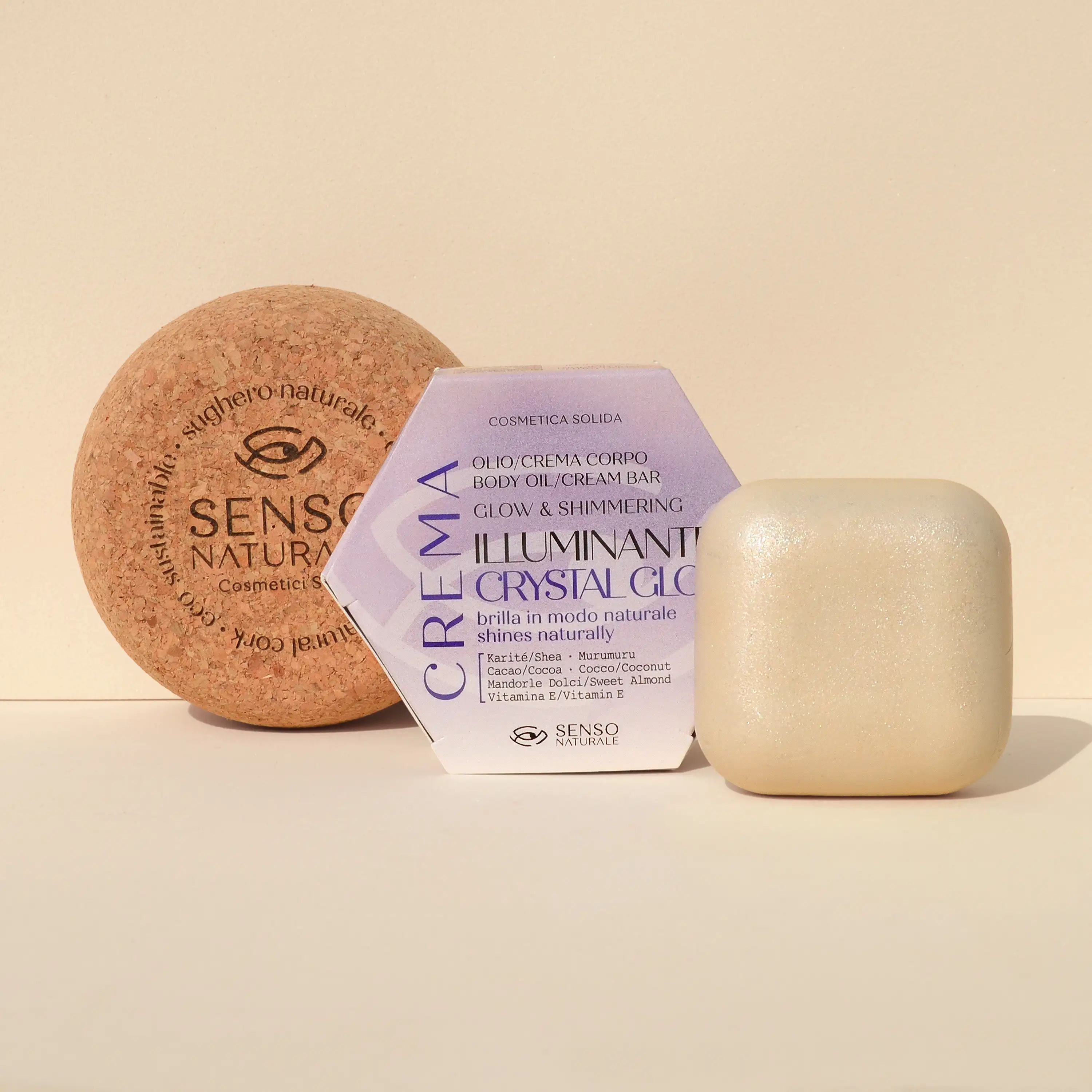 Image of Olio Solido Corpo CRYSTAL GLOW + Contenitore Sughero [ PACK ]