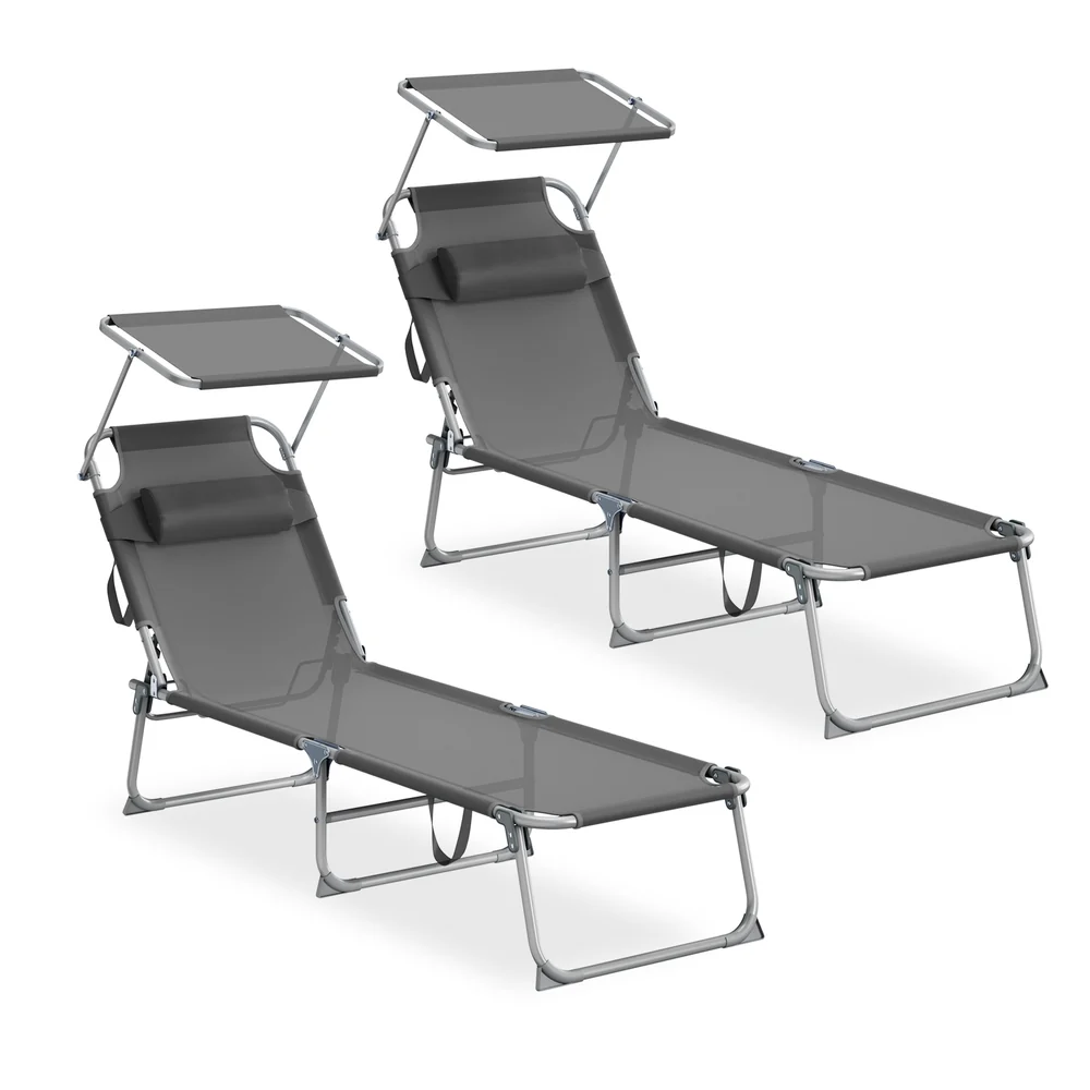 Image of Set da 2 Sedie a Sdraio Pieghevoli con Schienale Regolabile
