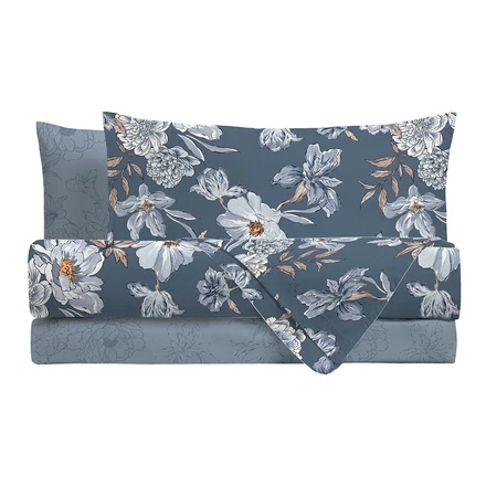 Completo Letto Matrimoniale in Cotone con Stampa - Fantasia Dream Me Julienne Blue