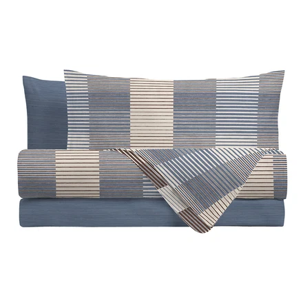 Completo Letto Matrimoniale in Cotone con Stampa - Fantasia Dream Me Gilbert Blue