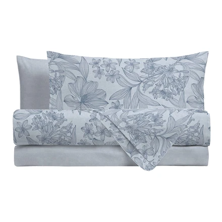 Completo Letto Matrimoniale in Cotone con Stampa - Fantasia Dream Me Alina Light Blue
