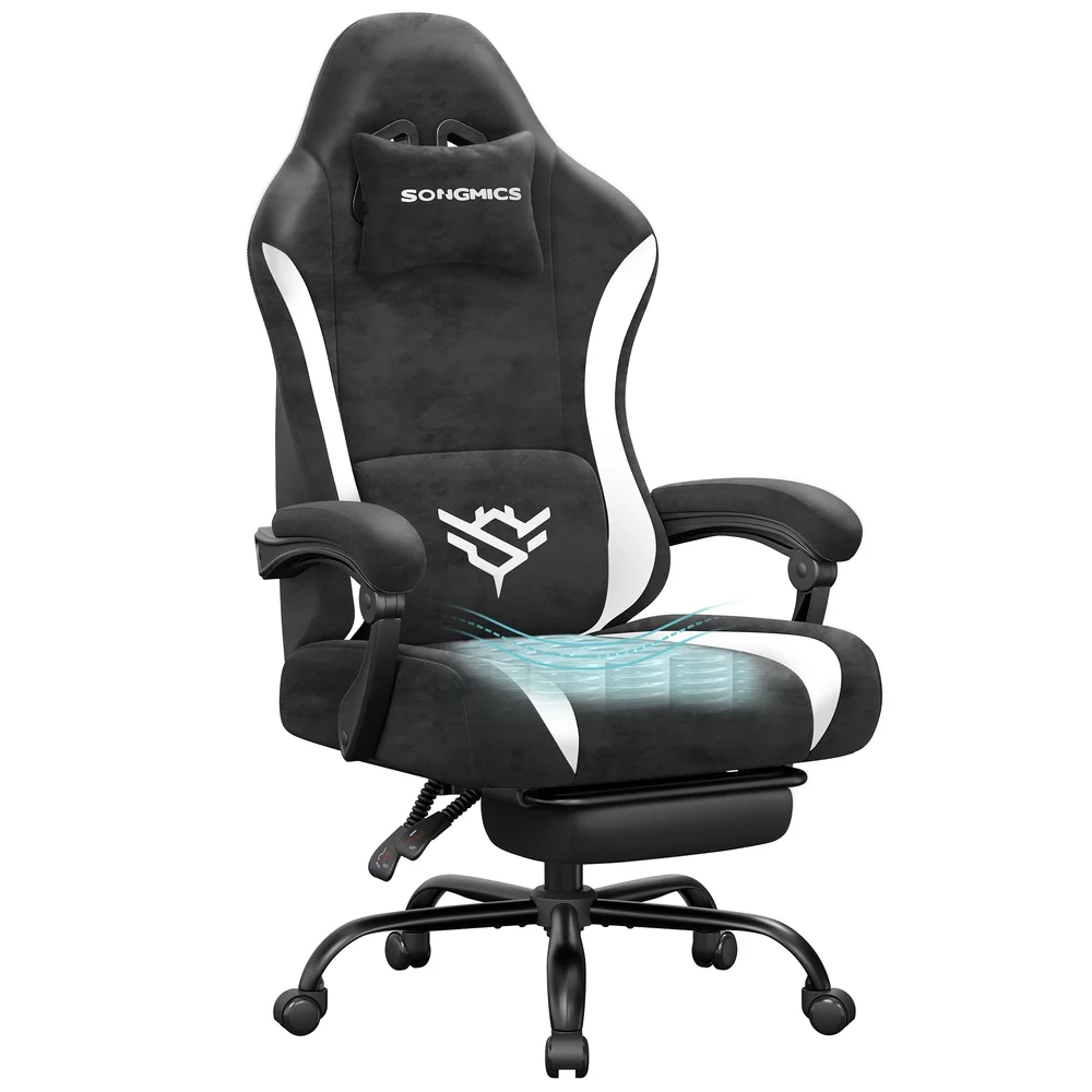 Image of Sedia da Gaming Ergonomica in Fibra di poliestere Reclinabile a 135° con Poggiapiedi