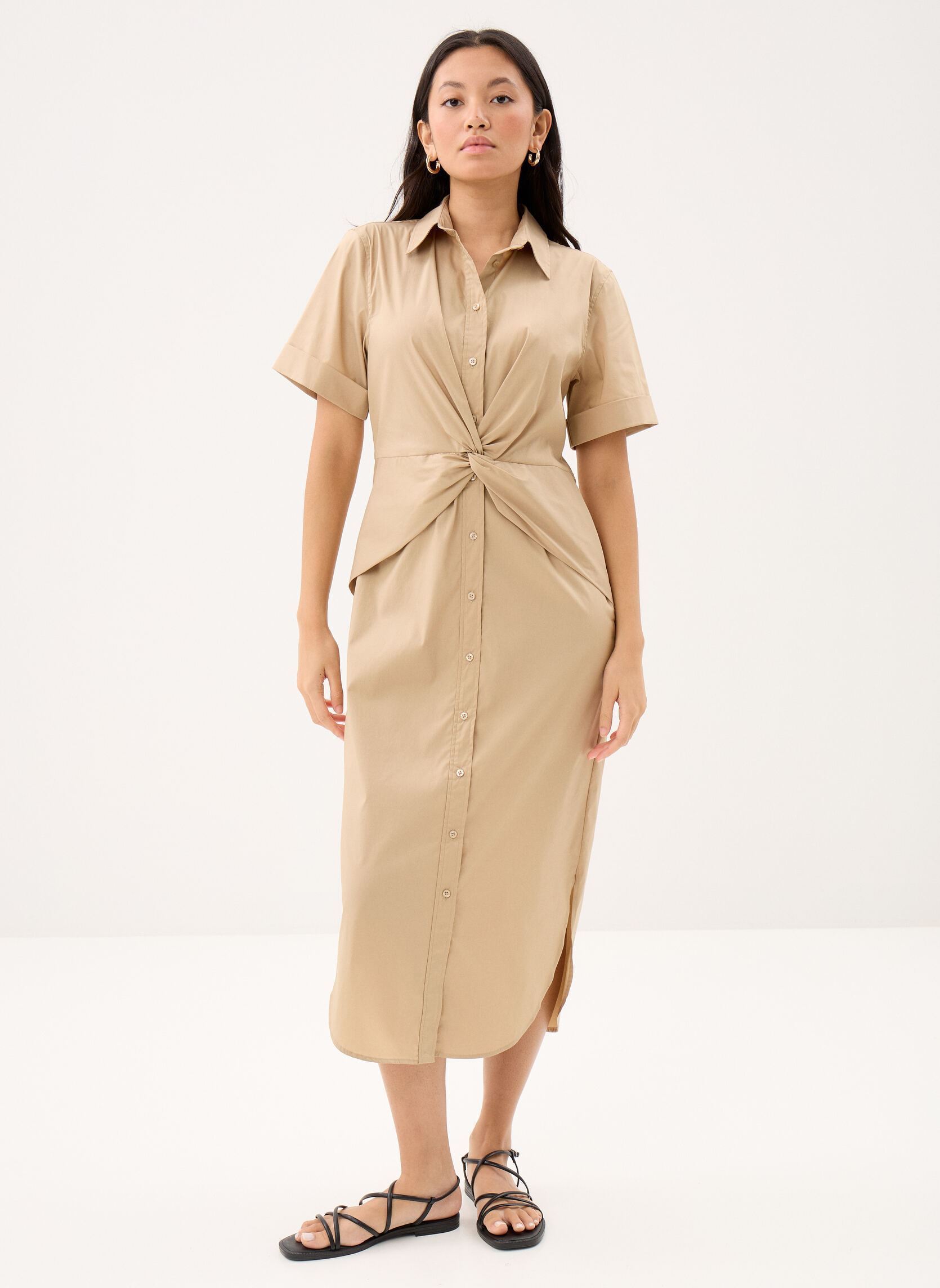 Vestito camicia annodato davanti Lauren Ralph Lauren 200P14043 donne beige
