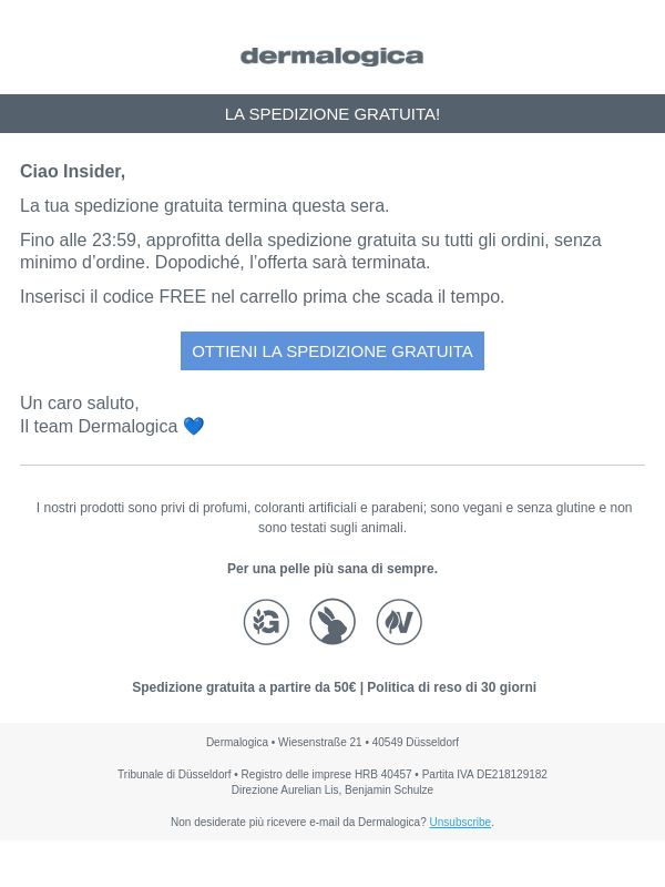 Ultima occasione: la spedizione gratuita termina presto