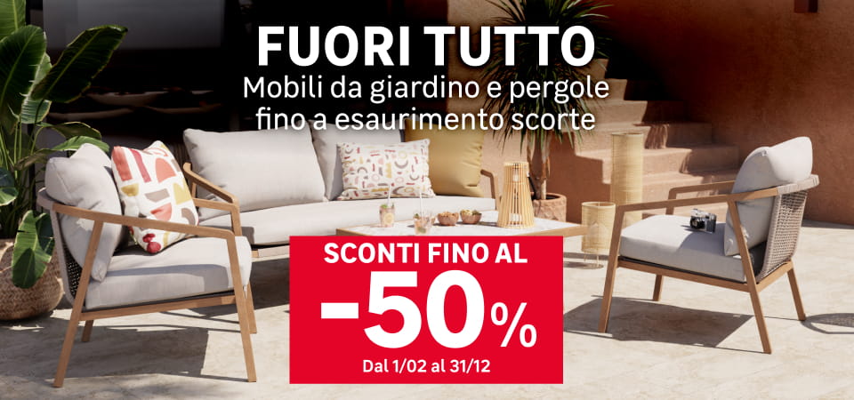 Fuori tutto Mobili da giardino e pergole fino a esaurimento scorte: sconti fino al -50%