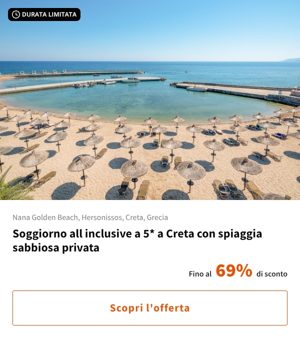 Soggiorno all inclusive a 5* a Creta con spiaggia sabbiosa privata
