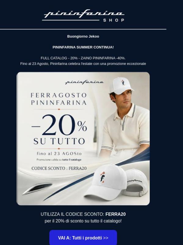-20% su tutto. -40% Zaino Dynamic Pininfarina.