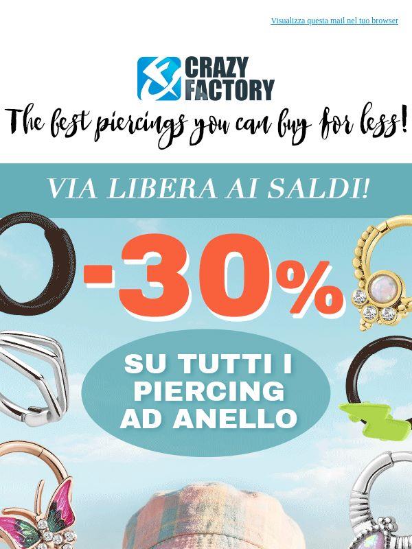 🎉 Anelli per piercing a volontà: tutti scontati del 30%,