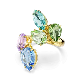 Anello cocktail Gema, Taglio misto, Multicolore, Finitura oro 18K