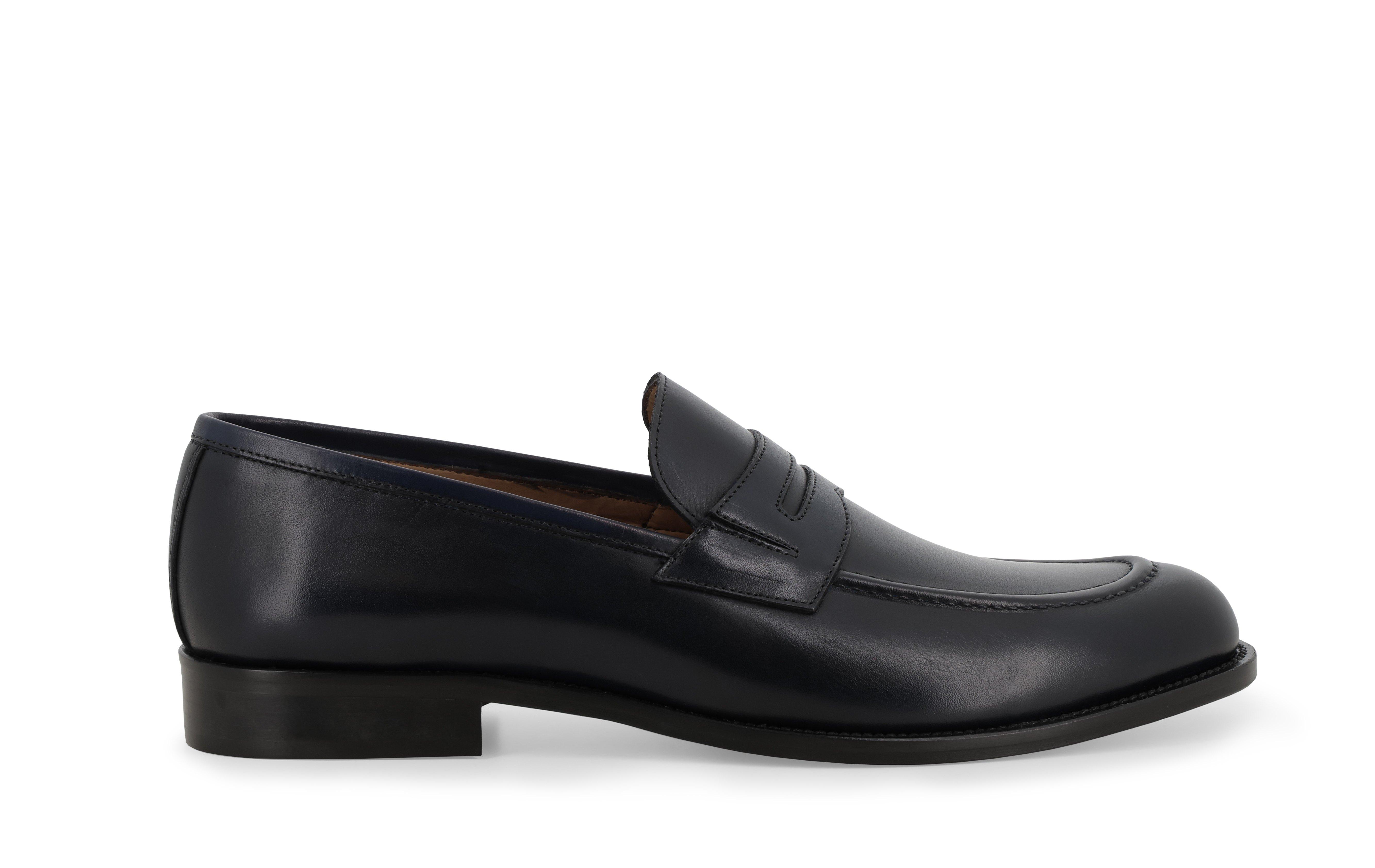 Mocassino penny loafer in pelle blu notte stile college classico