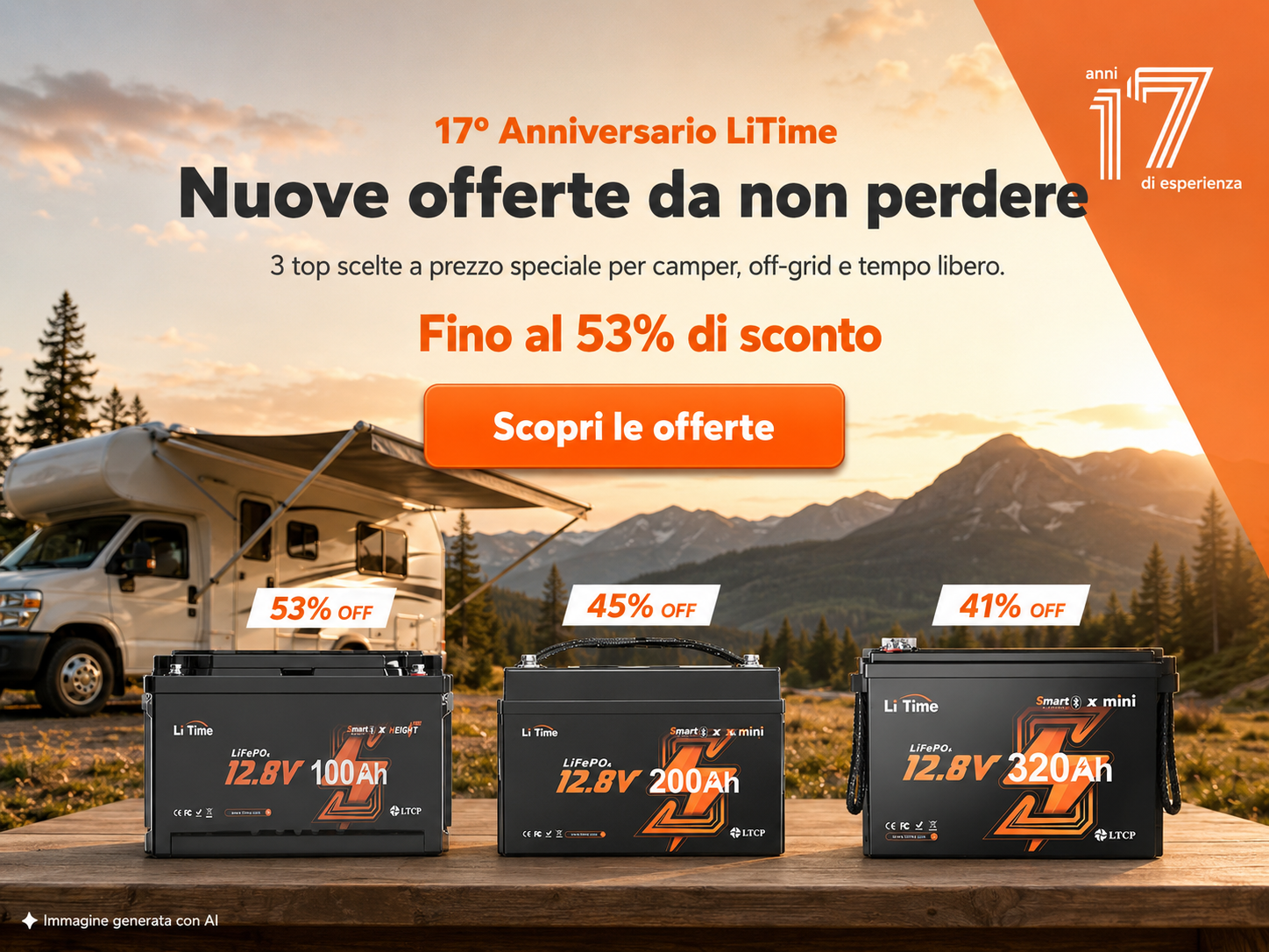 17° Anniversario LiTime – 3 batterie LiFePO4 in offerta fino al 53% di sconto