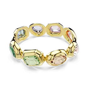 Bracciale rigido Gema, Cristalli oversize, Taglio misto, Multicolore, Finitura oro 18K