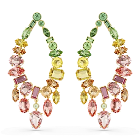 Orecchini pendenti Gema, Taglio misto, Chandelier, Multicolore, Finitura oro 18K