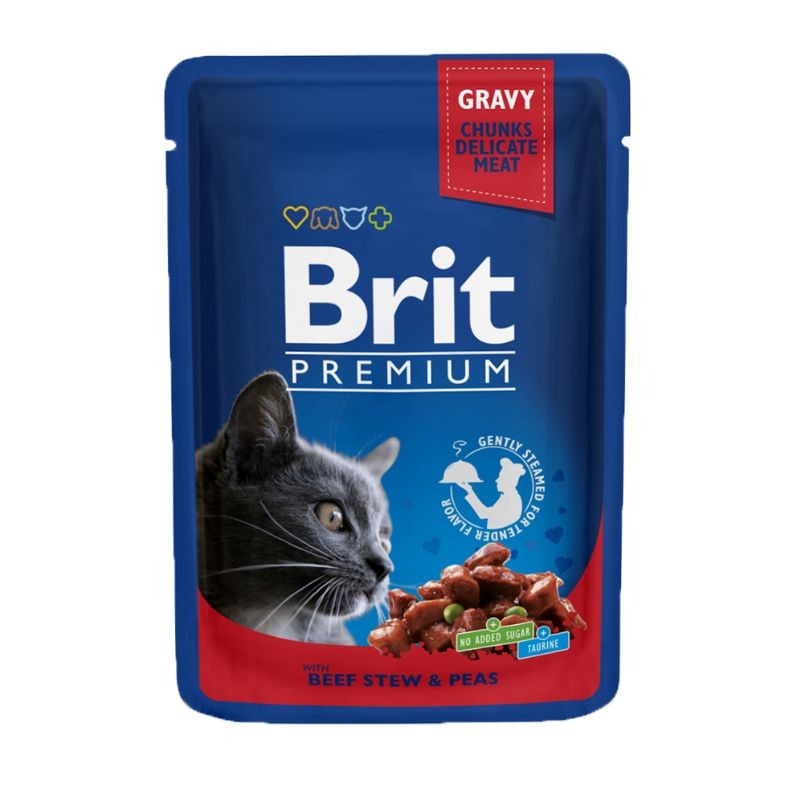 Brit Premium Pezzi di Manzo e Piselli per Gatti - 100 g, Singola