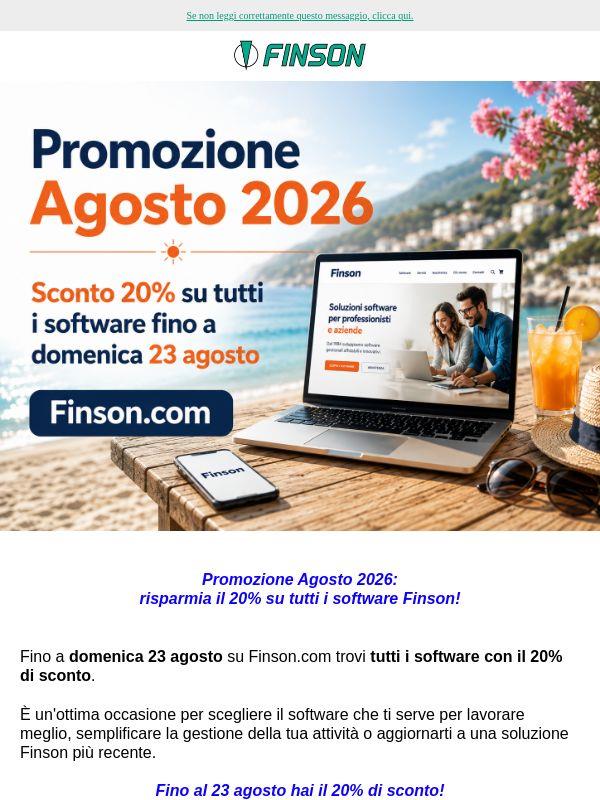 Solo fino al 23 agosto: -20% su tutti i software Finson!