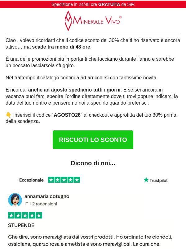 [SCONTO 30%] Scade tra meno di 48 ore