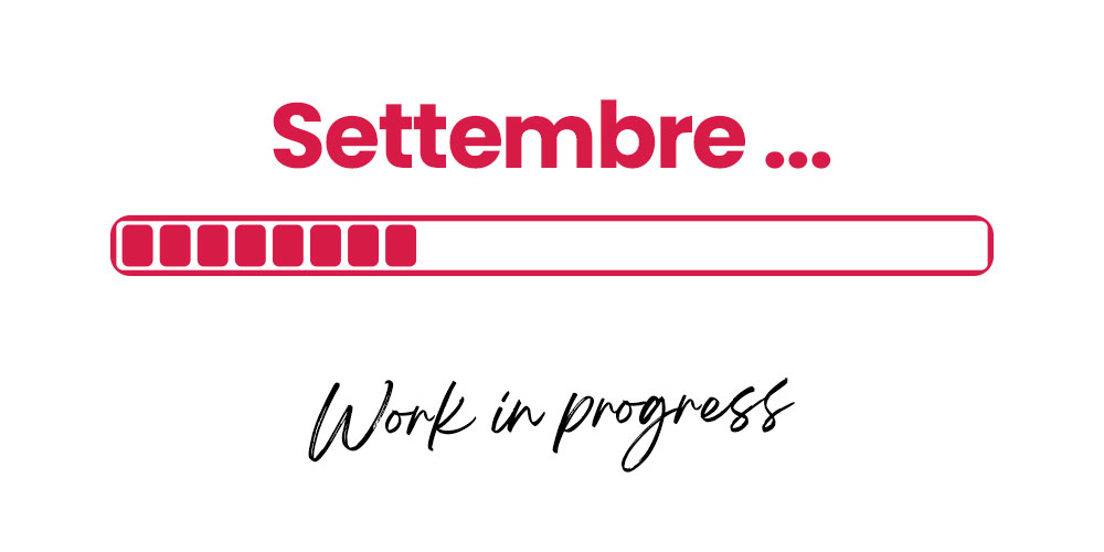 Illustration of 'September' with a red progress bar partially filled and a handwritten 'Work in progress' caption