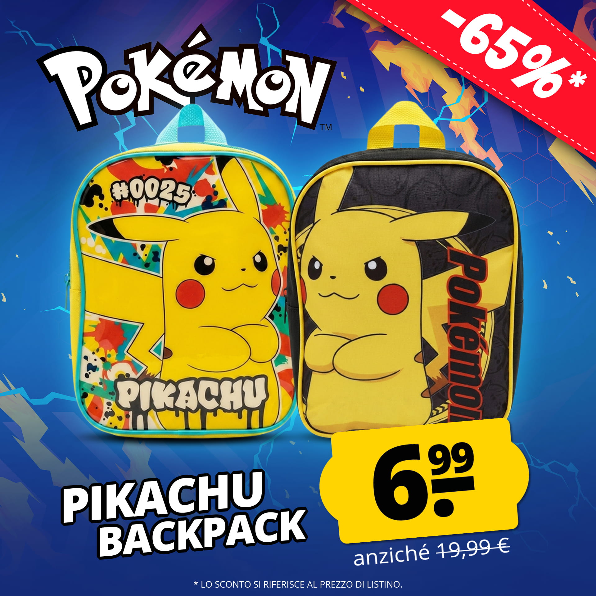pokemon pikachu zaino 