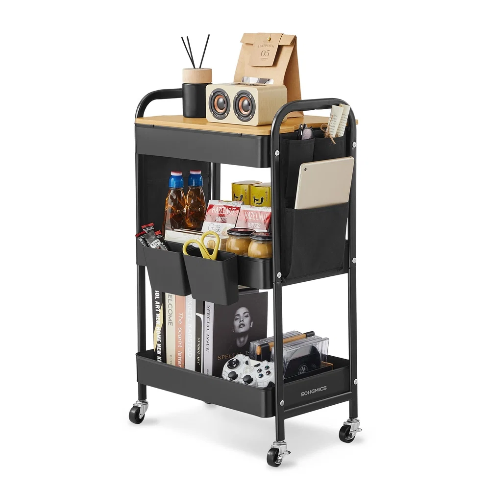 Image of Carrello con Piano d’Appoggio Contenitori Pensili Rimovibili Tasche Laterali