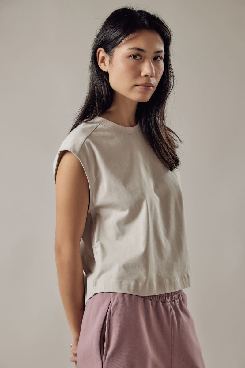 T-Shirt Smanicata Loose Fit Beige