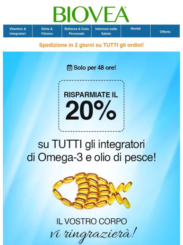 Ottieni il 20% di Sconto su Olio di Pesce e Omega! 🐟