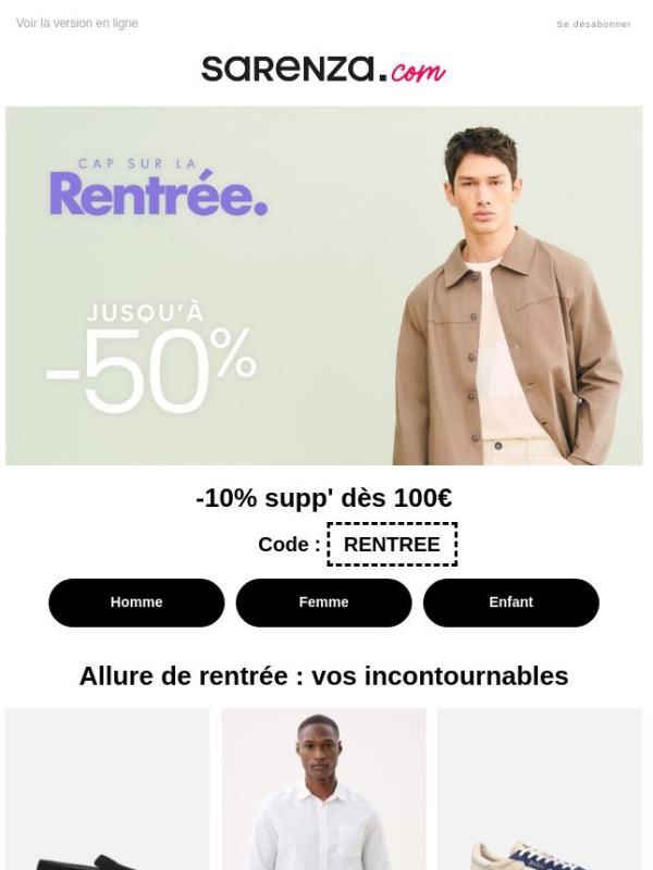De la tête aux pieds : jusqu'à -50% et -10% supp dès 100€ sur une sélection rentrée