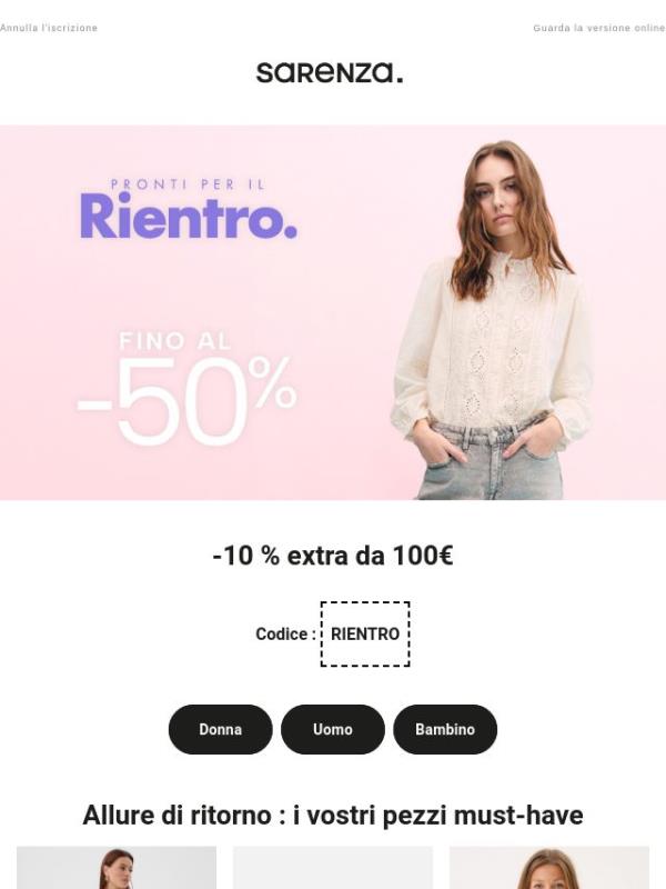 Dalla testa ai piedi : fino al -50% e -10% extra da 100€ su una selezione per il Rientro