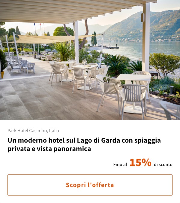 Un moderno hotel sul Lago di Garda con spiaggia privata e vista panoramica