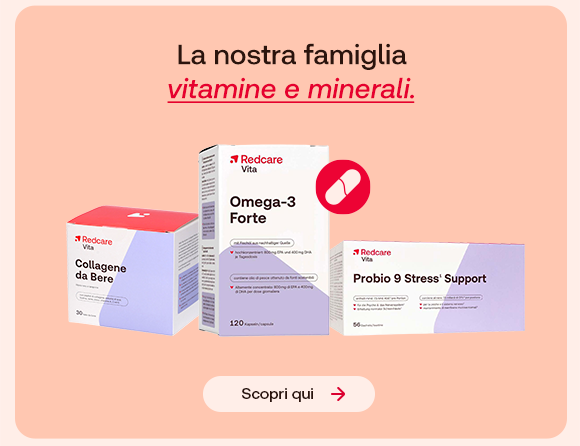 “Selezione Redcare di vitamine e integratori con Collagene da Bere, Omega-3 Forte e Probio 9 Stress Support.”