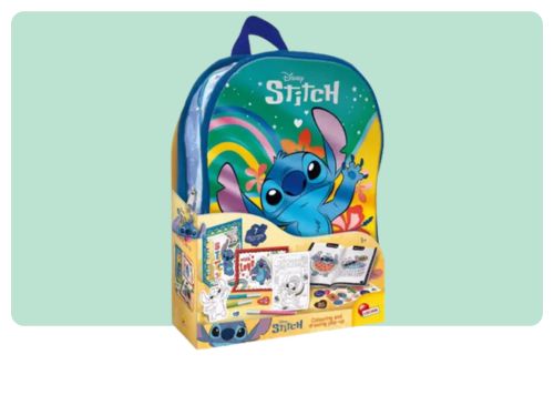 Disney Stitch kids' backpack with colourful rainbow design and included art activity kit – children's school bag and craft set