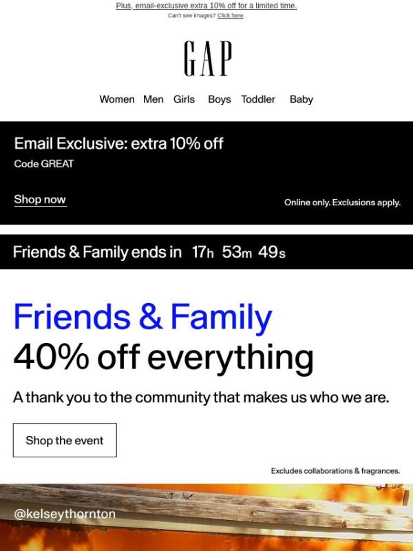 Don't wait: 40% off everything* expires at midnight