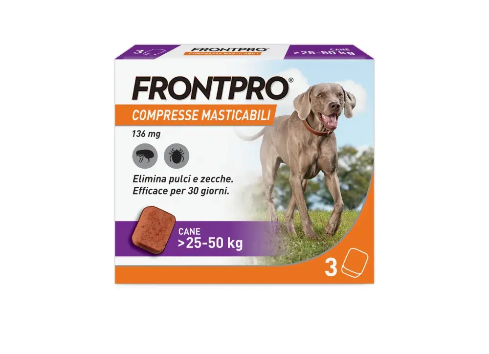 FRONTPRO Contro Pulci E Zecche Per Cani 25-50 Kg 3 Compresse Masticabili